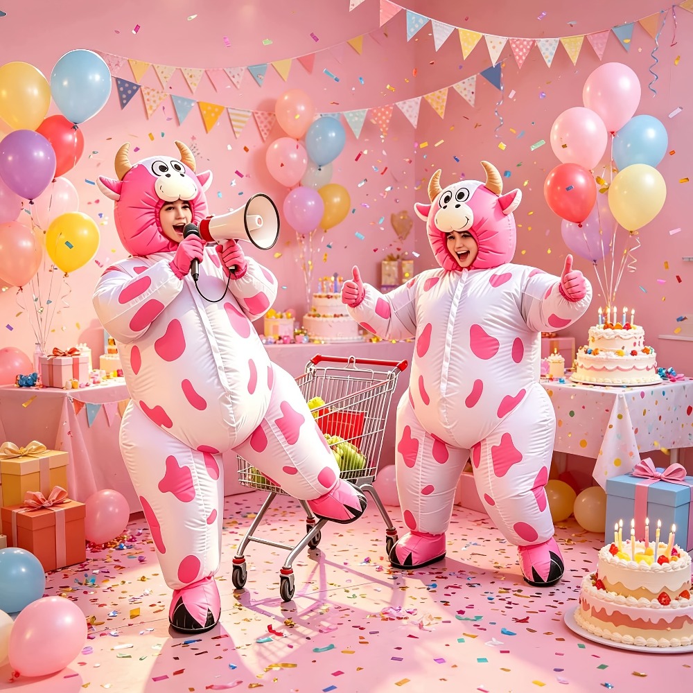 Costumes - Divertido fato de vaca rosa insuflável,